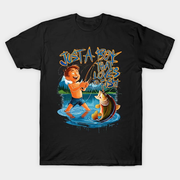 Exploring Nature: Boy Fishing With a Big Catch T-Shirt by coollooks